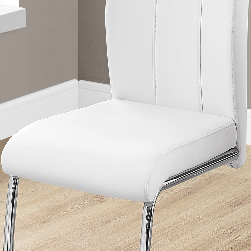 Set of 2 Dining Chairs, White Faux Leather, Chrome Frame, 332601