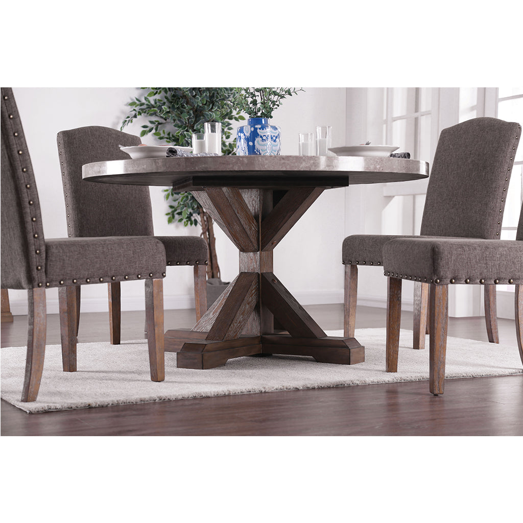 Justeen | 54 inch Round Pedestal Dining Table, Faux Marble Top, IDF-3429RT