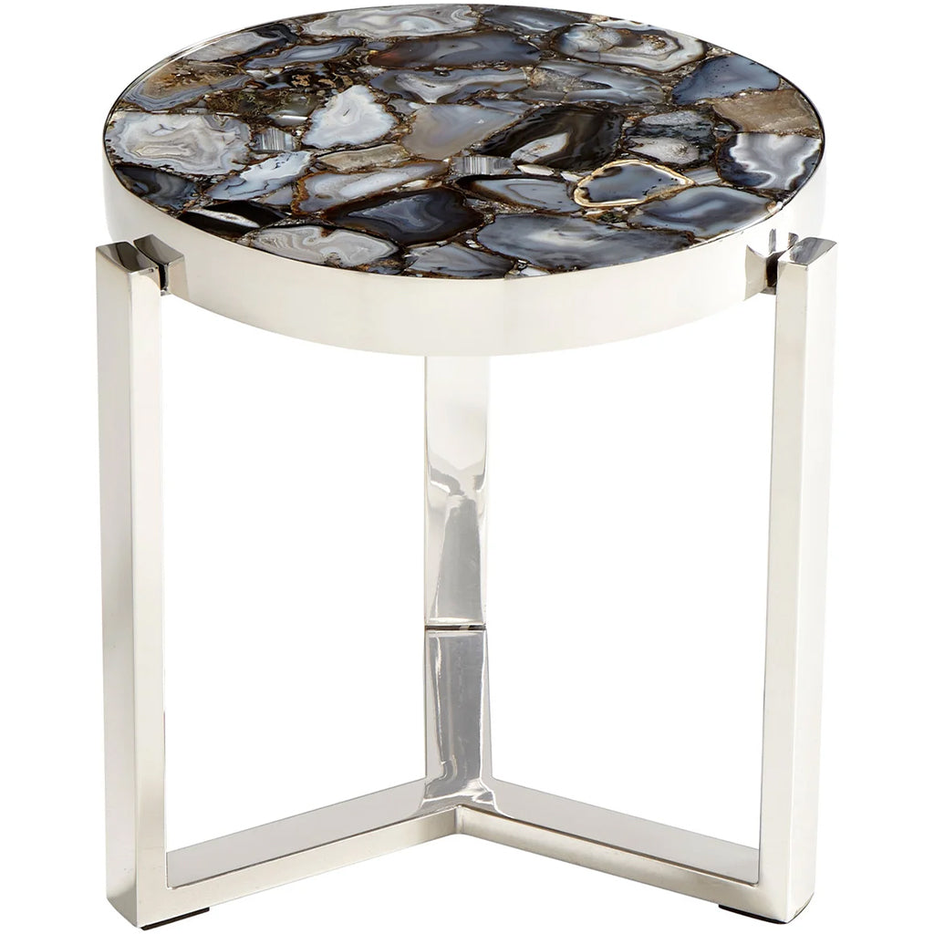 Geodance | Stone Round End Table Nickel Finish, 08985