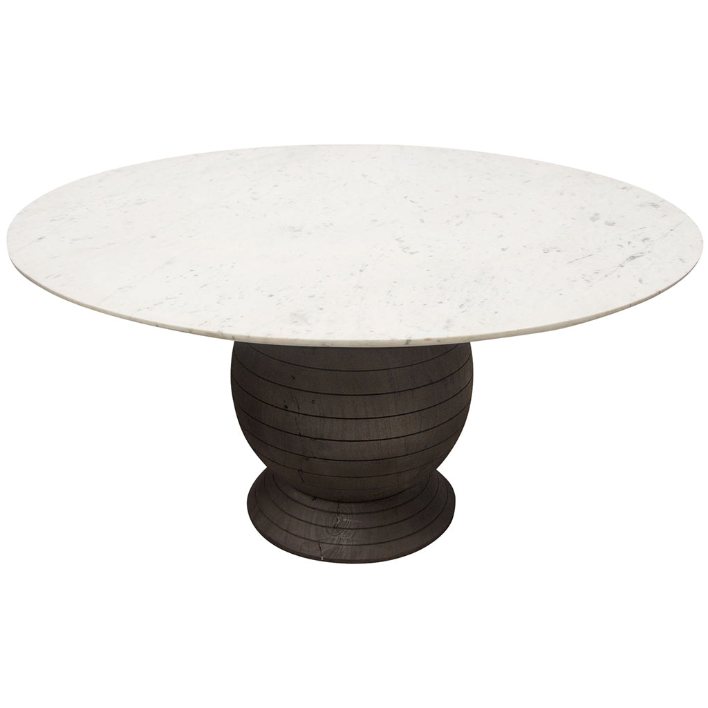 60" Ashe Dining Table, Marble Top, Acacia Wood Base, 4 Seater