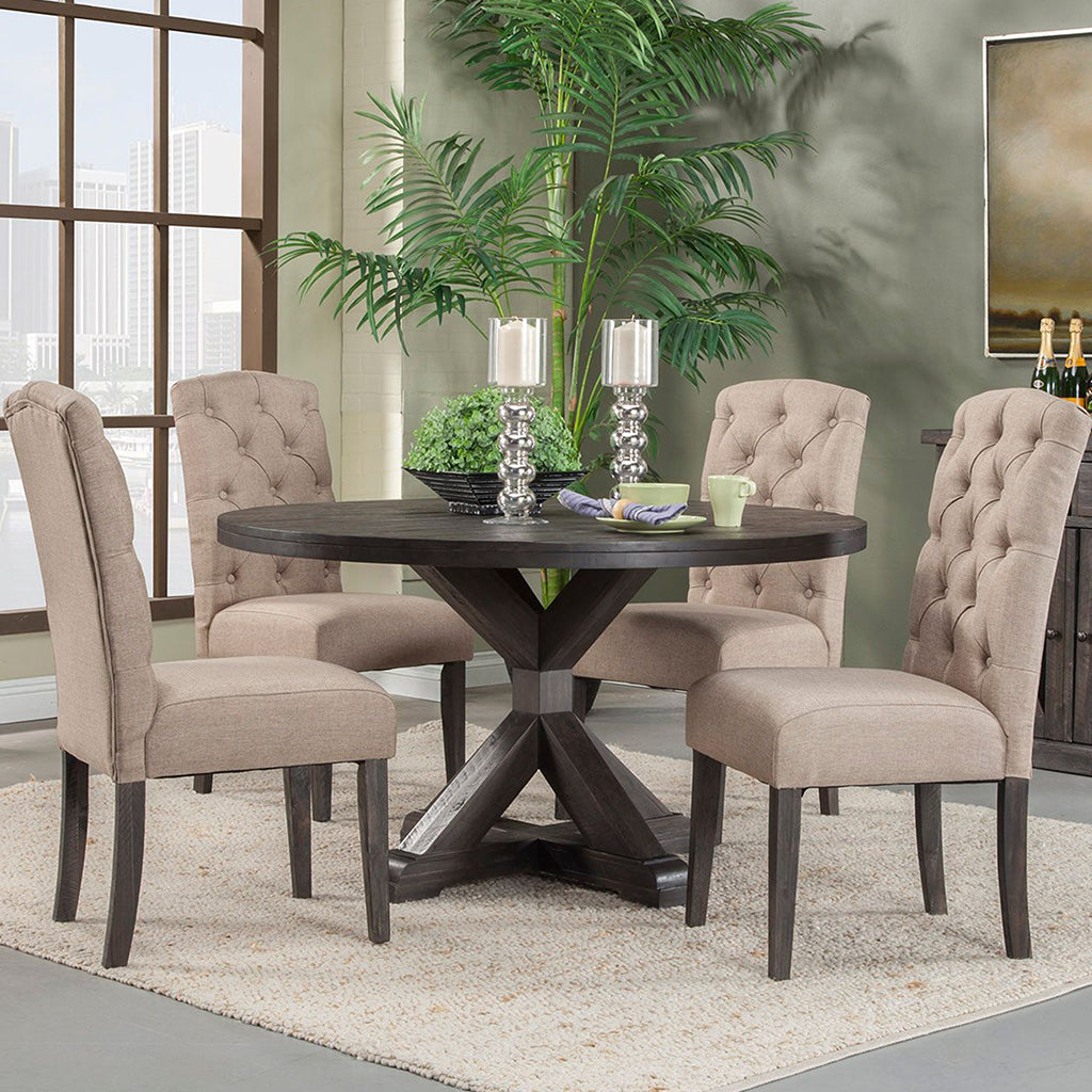 Newberry Solid Round Table, Contemporary Round Table For 4, Wooden Round Table, Solid Pine Wood, Plywood, 1468-25