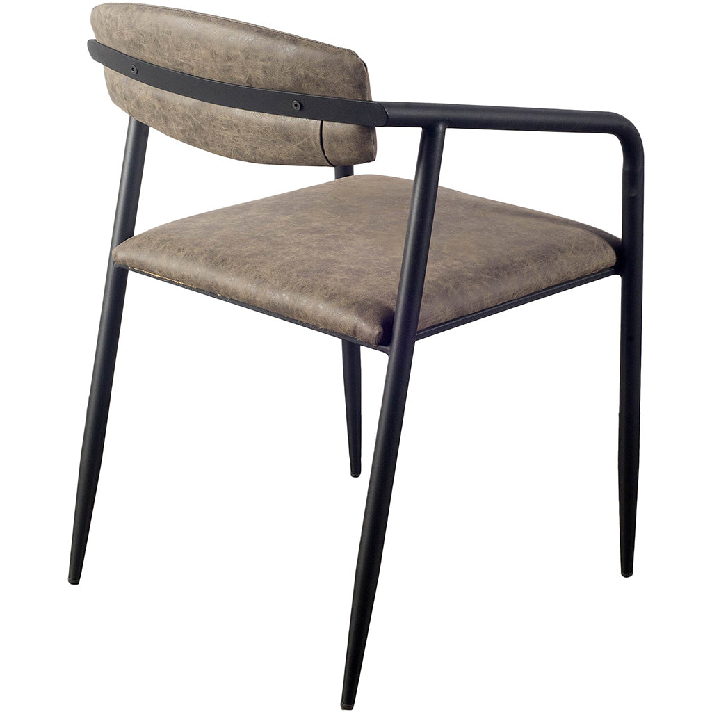 Brown Faux Leather Seat With Black Iron Frame Dining Chair