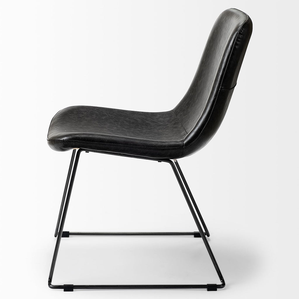 Black Faux Leather Seat, Black Iron Frame Dining Chair