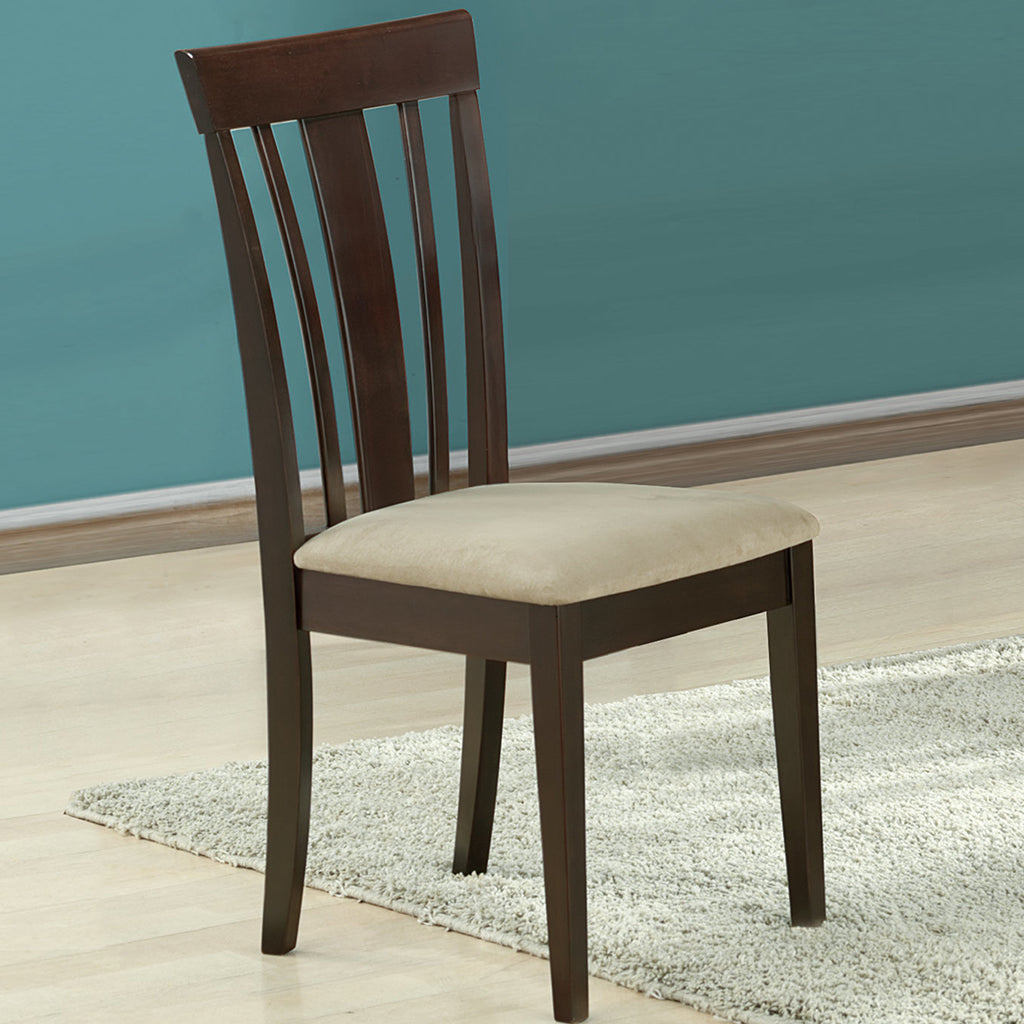 Set of 2 Dining Chairs, Microfiber & MDF, Brown & Beige Color