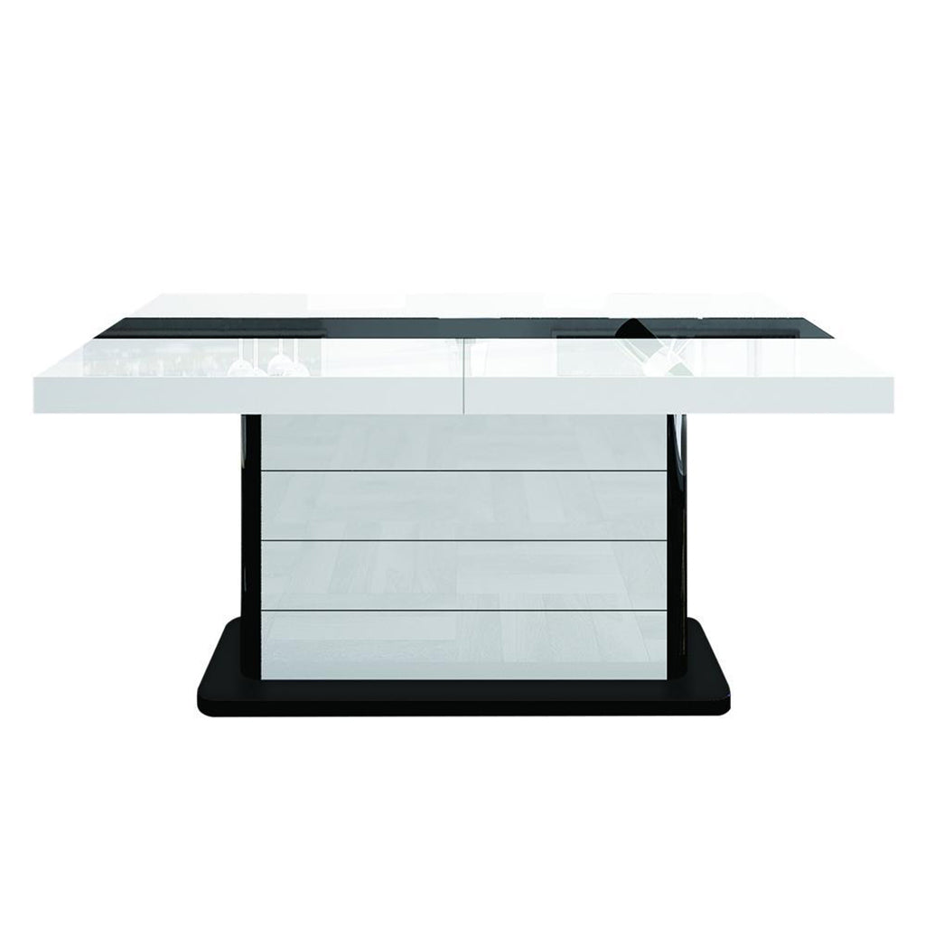Pianosa 100 inch Double Leaf Extension Dining Table, Rectangular, MDF, HU0007 Brand: Maxima House, Size: 62.9 (82- 102)inW x 35inD x 29.5inH, Weight: 174.2lb, Shape: Rectangular, Material: MDF, Seating Capacity: Seats 8-10 people, Color: Black & White