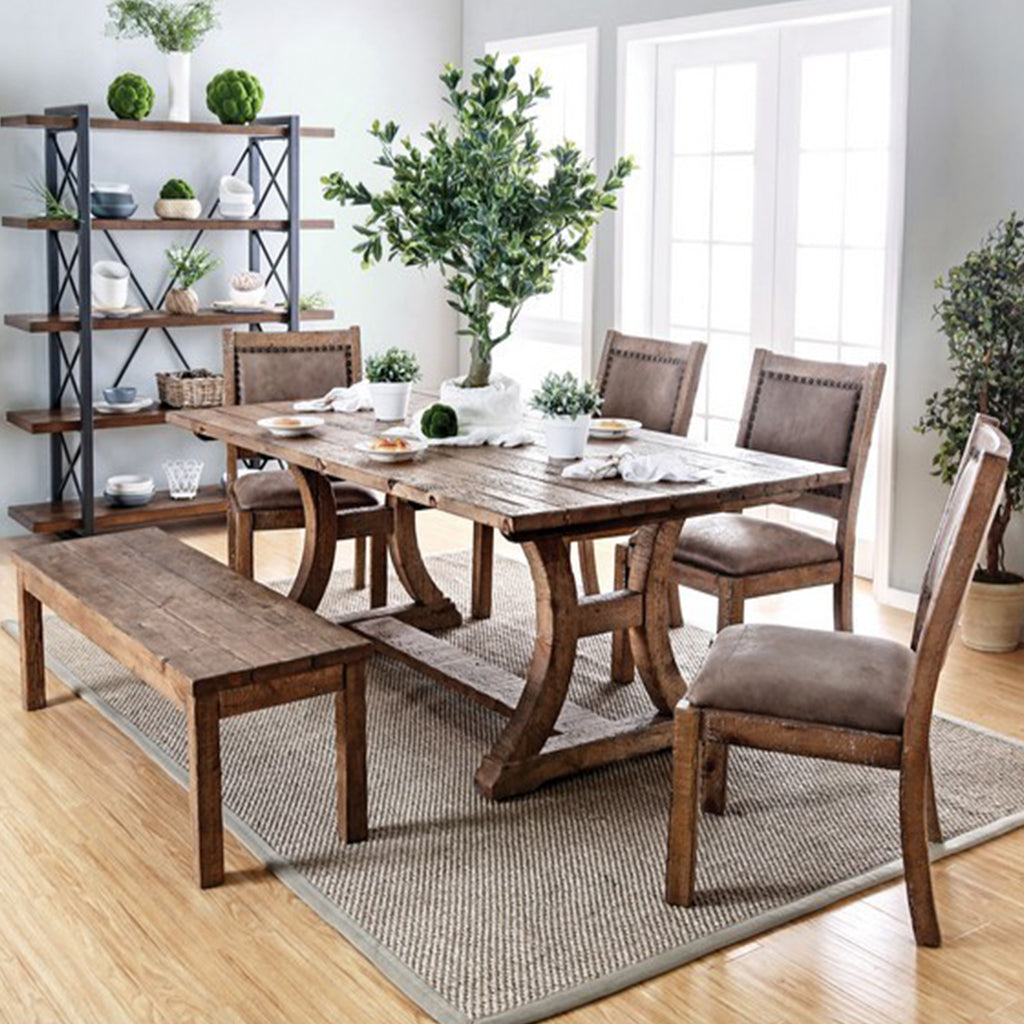 77" Jamsen | Wooden Trestle Table, Rustic Pine Finish, 6 Seater, IDF-3829T-77