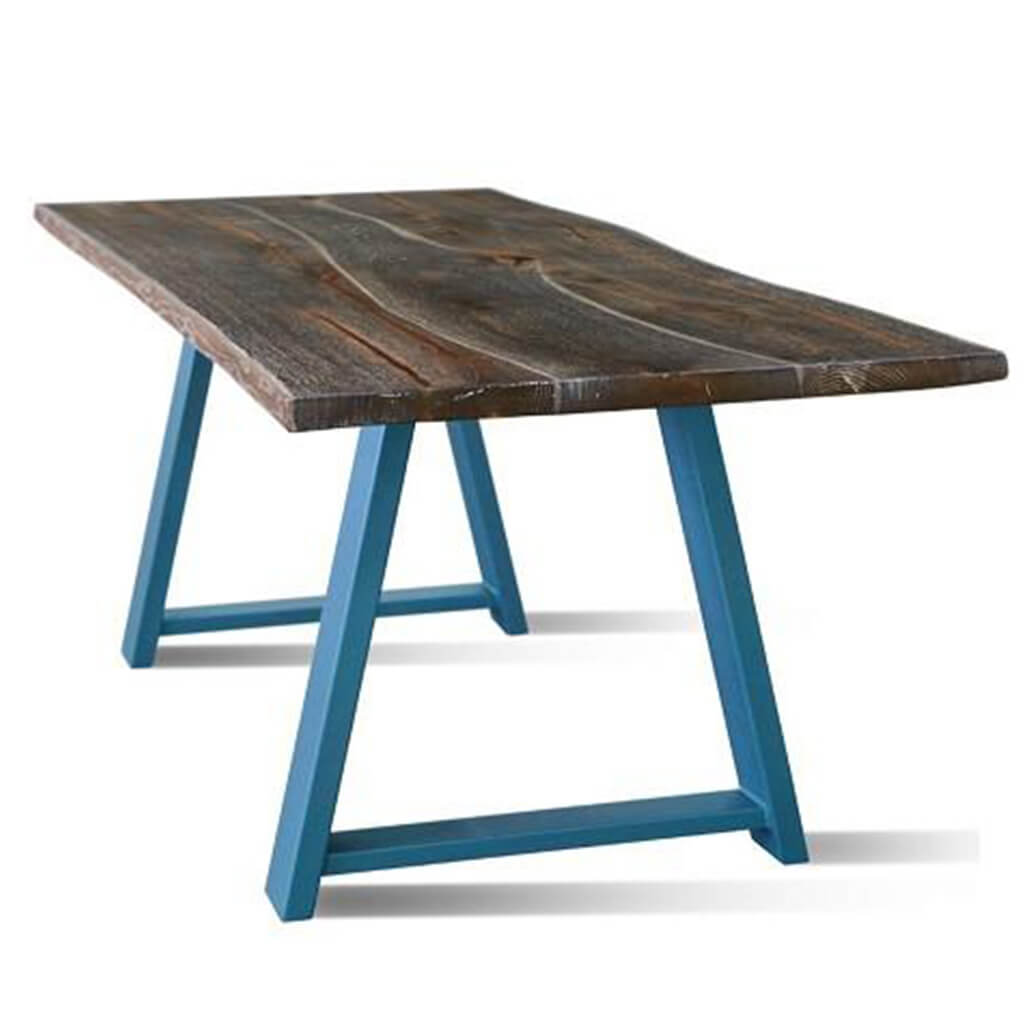 Natural-AZ | Blue Wood Dining Table, Live Edge Shape, Solid Oak Wood, Metal Legs, 8 Seater, SCANDI075