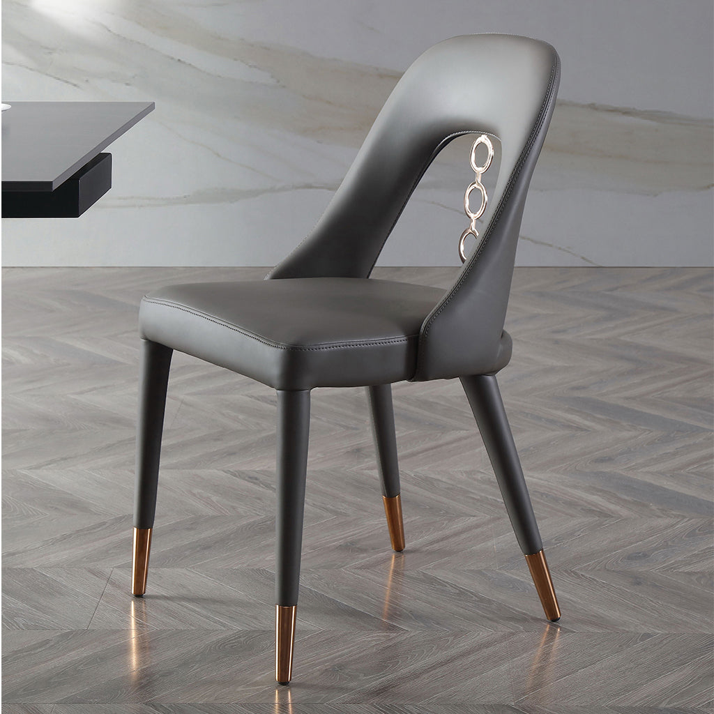 Liza Dining Chair, Set of 2, Dark Gray, Faux Leather, Steel Frame, DC1710P-DGRY Brand: Whiteline Modern Living, Size: 19inW x 22inD x 34inH Seat Height:  19in/ 48cm, Weight: 15lb, Material: Faux leather & stainless steel frame Color: Dark Gray , Assembly Required: No, Weather Resistant: No, Set of 2