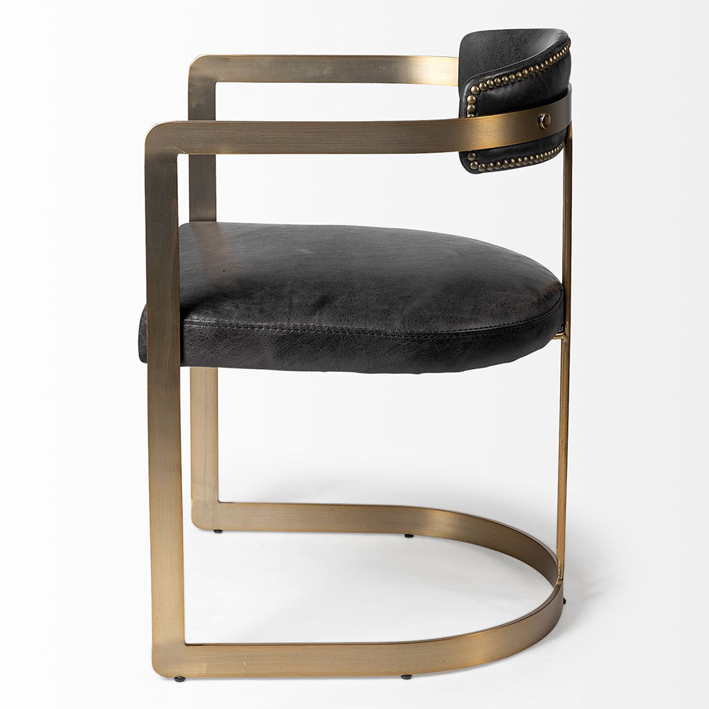 Black Leather Seat With Gold Iron Frame Dining Chair