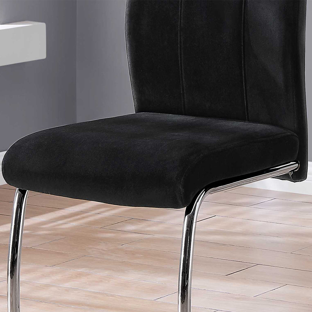 Set of 2 Dining Chairs, Black Velvet, Chrome Frame