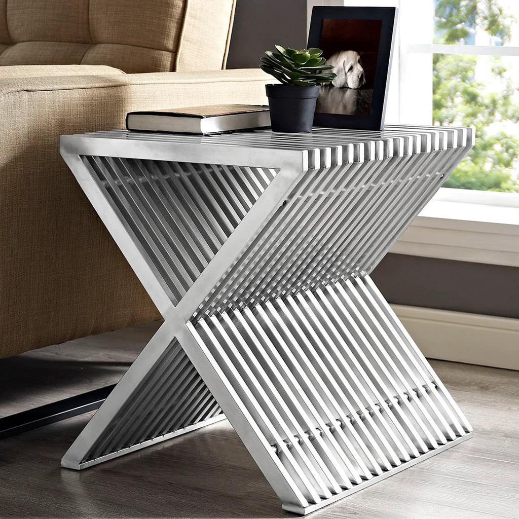 Press | Stainless Steel Silver End Table, Modern, EEI-2096-SLV