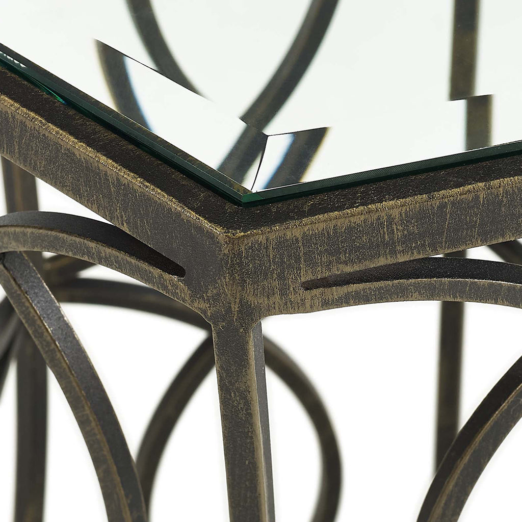 Circle | Glass Octagonal End Table, Antique Iron Base, EEI-2882