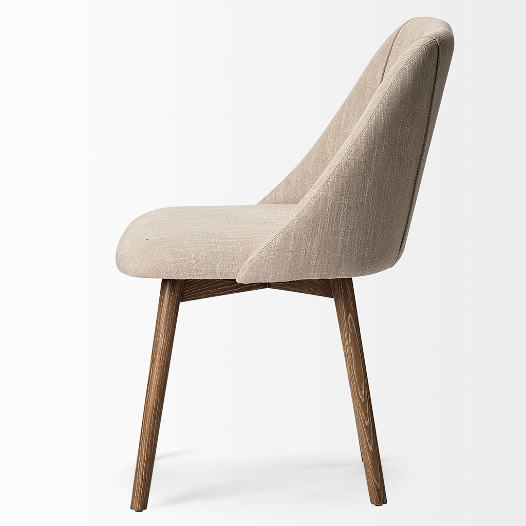 Cream Fabric Wrap With Brown Wooden Base Dining Chair