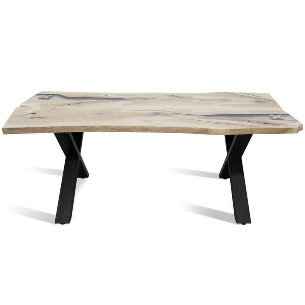 Urban 100 | Rustic Live Edge Table, Solid Oak Top With Polymer Resin, SCANDI084