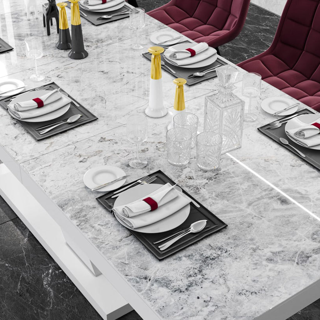 63"-101" Xenna | Marble Like Double Leaf Extension Table, 10 Seater, HU0075