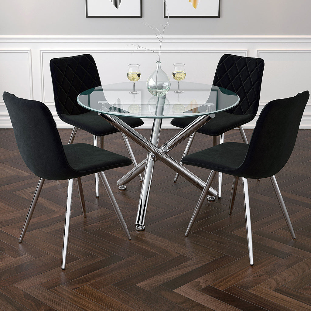 Solara II | Small Round Glass Dining Table, Chrome Metal Base, 4 Seater, 201-160-40