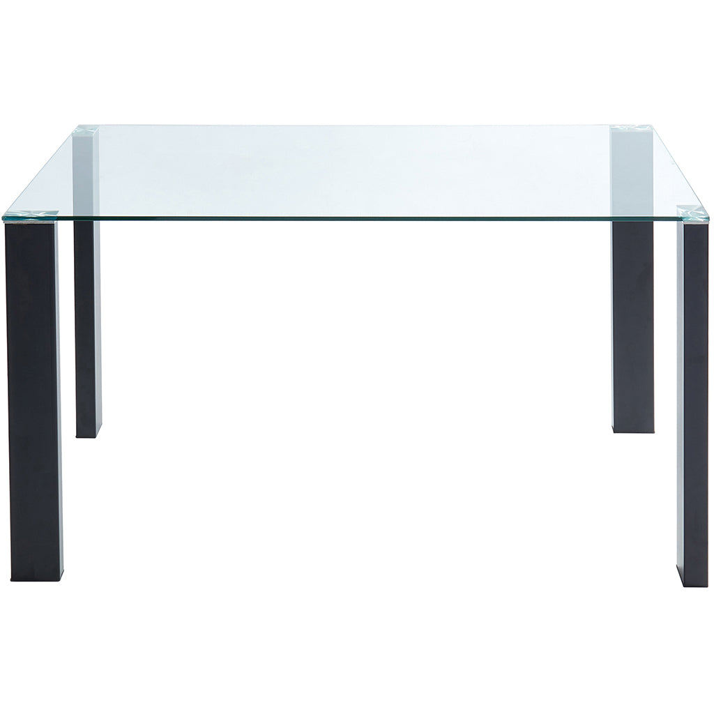 Vespa | Modern Glass Top Dining Table, Stainless Steel Wrapped Wooden Legs, 4 Seater, 201-577BK