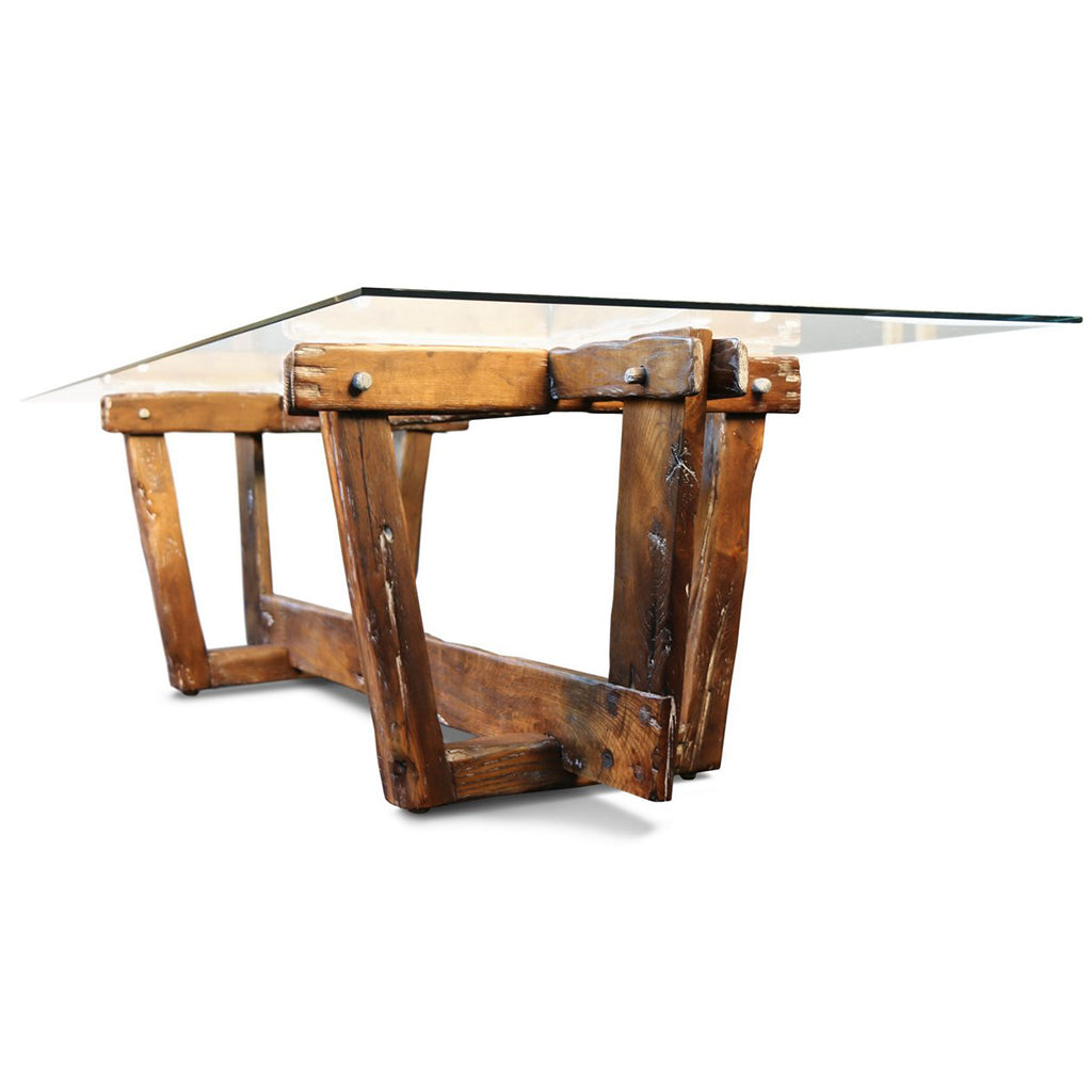 Frams | 100inch Modern Rustic Dining Table, Glass Top Oak Wood Base, SCANDI049