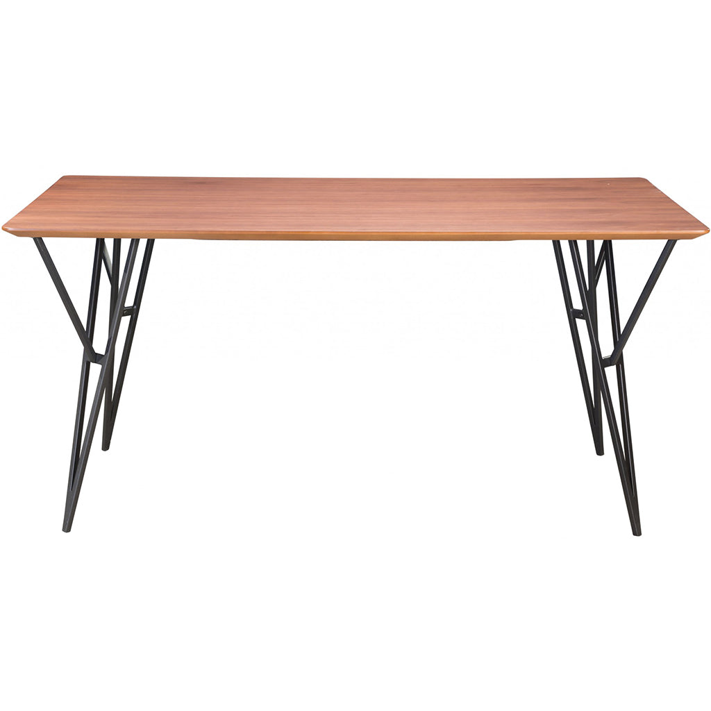 Rectangular 6 Seater Light Wood Color Dining Table, MDF, Walnut Veneer, Stainless Steel Legs, 4512839545271, Brand: Homeroots, Size: 63inW x 35.4inD x 29.9inH, Weight: 90lb, Shape: Rectangular, Material: Top: MDF with Walnut Veneer, Legs: Stainless Steel, Seating Capacity: Seats 4-6 people, Color: Top: Natural Wood Color, Base: Black