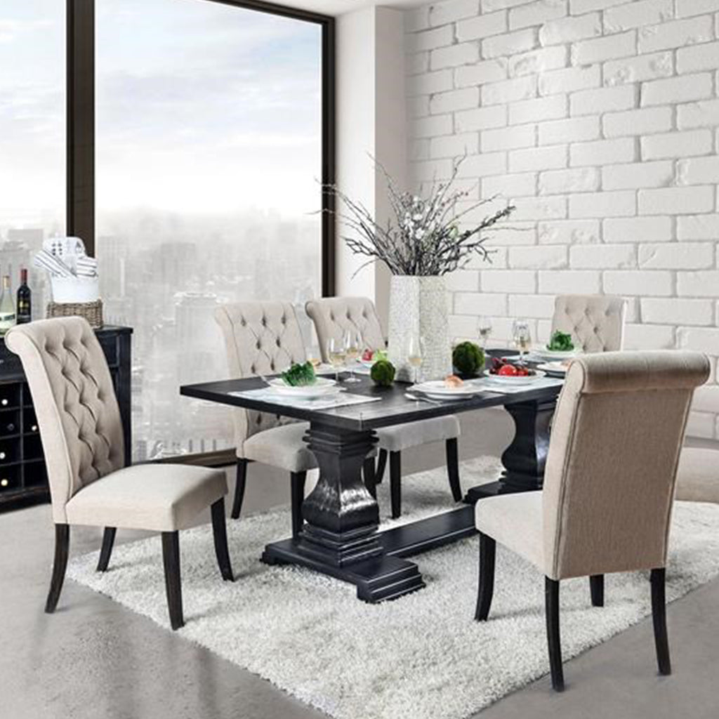 84" Nissa | Wood Trestle Table, Black, 6 Seater, IDF-3840T