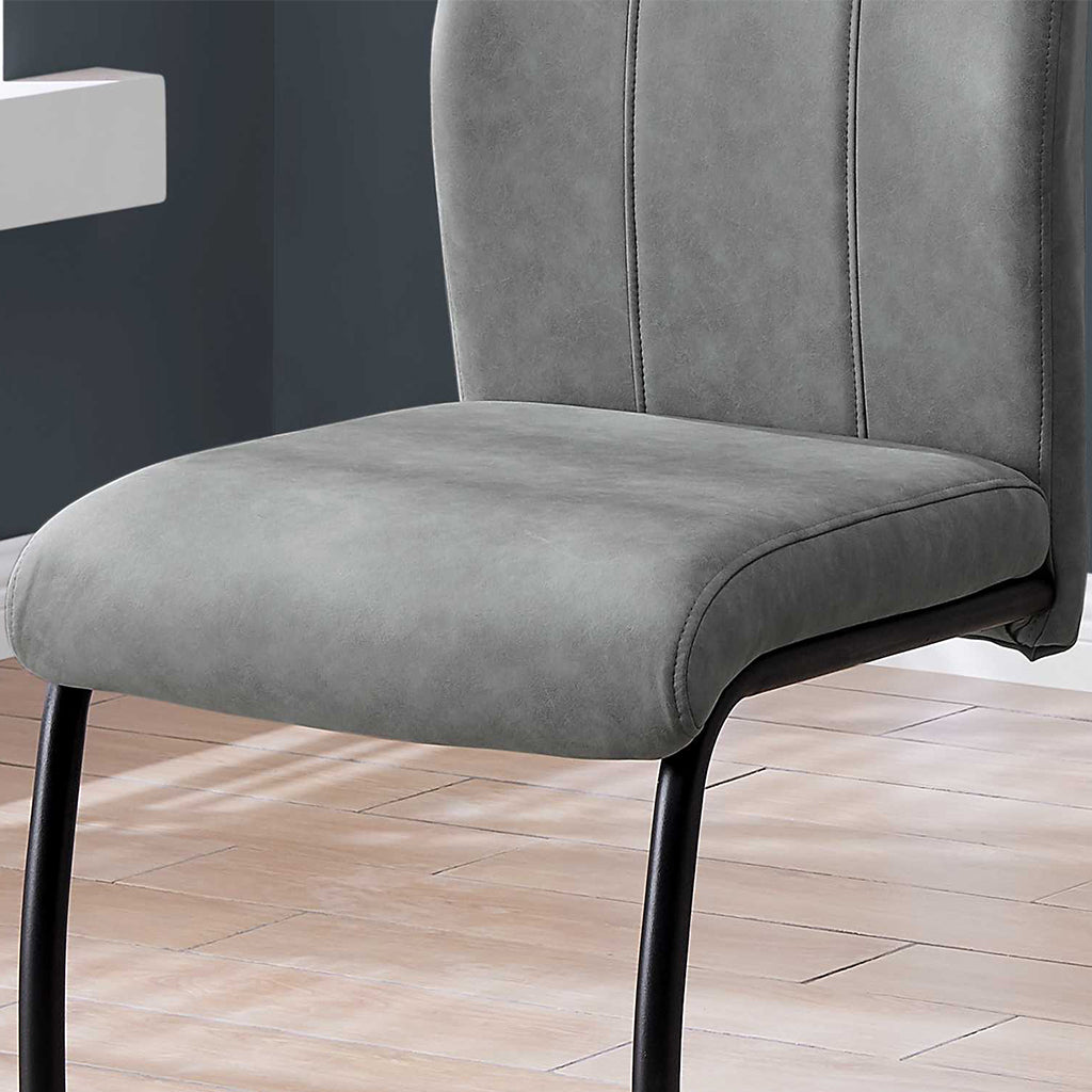 Set of 2 Dining Chairs, Gray Fabric, Black Metal Frame