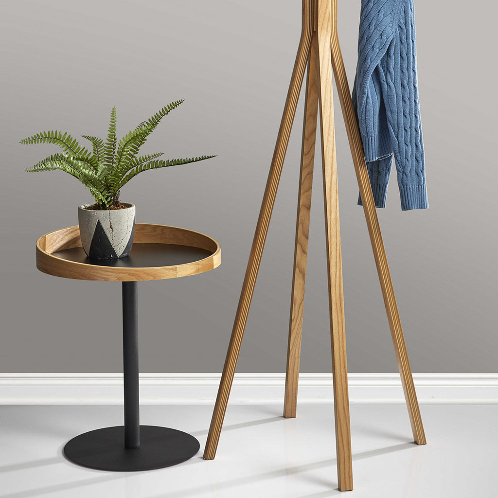18" Black Round End Table, MDF Top, Metal Base, 372969