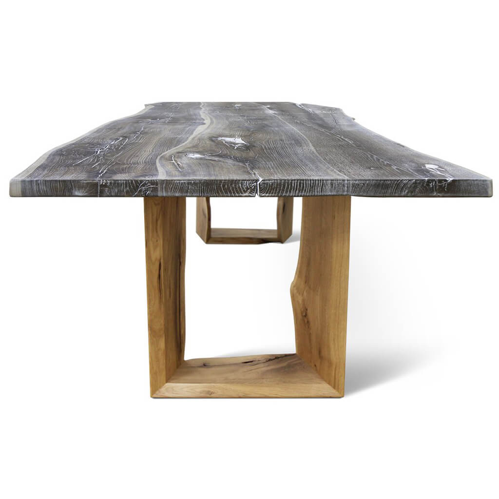 Baum-Kante | Gray Live Edge Dining Table, Solid Oak Wood, 6 Seater, SCANDI056