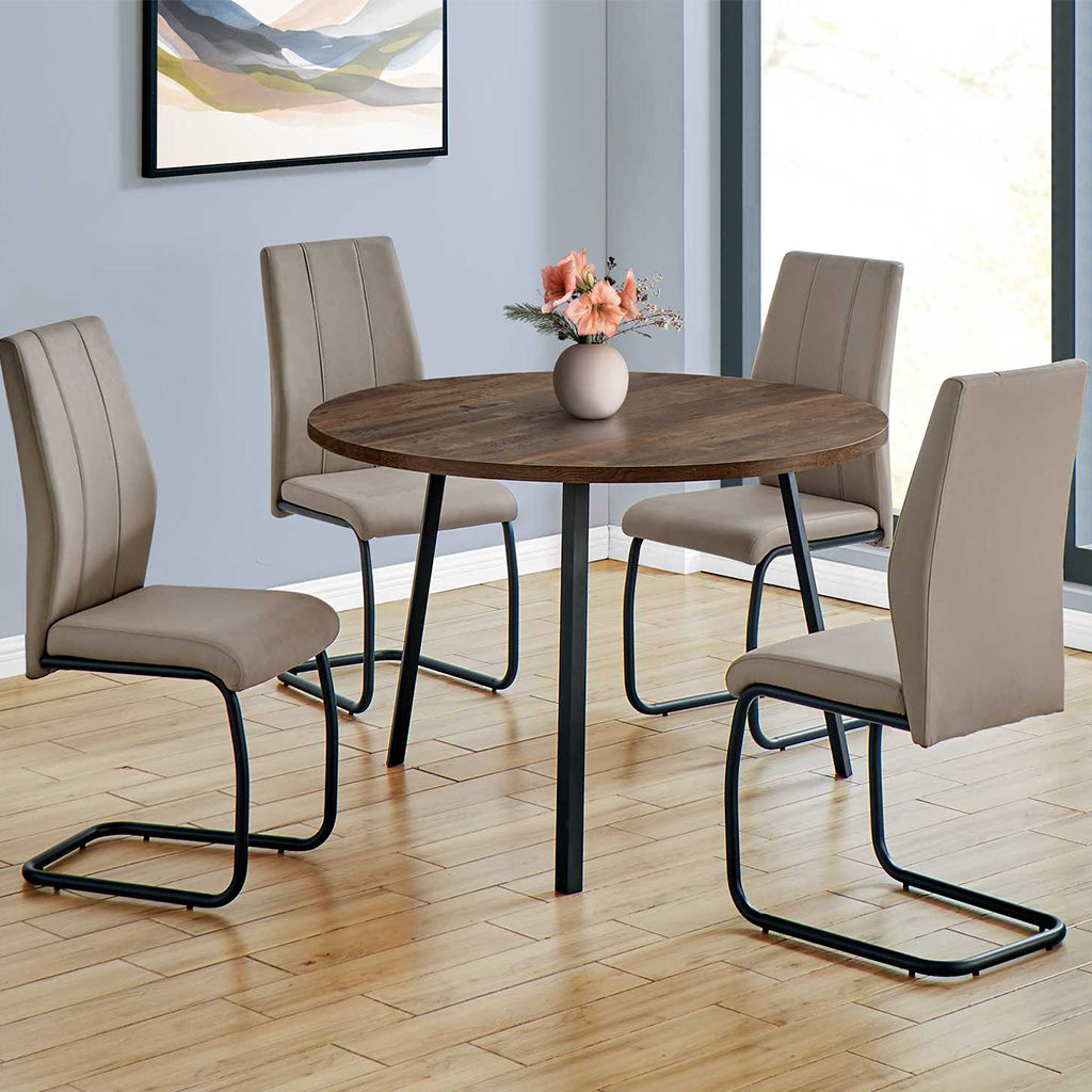 47" Round Wooden Dining Table For 4, Reclaimed Wood, Metal Legs, Contemporary, 4512822898018, Brand: Homeroots, Size: 47.25inW x 47.25inD x 29.5inH, Weight: 48lb, Shape: Round, Material: Top: Reclaimed Wood, Legs: Metal, Seating Capacity: Seats 2-4 people, Color: Top: Brown, Base: Black