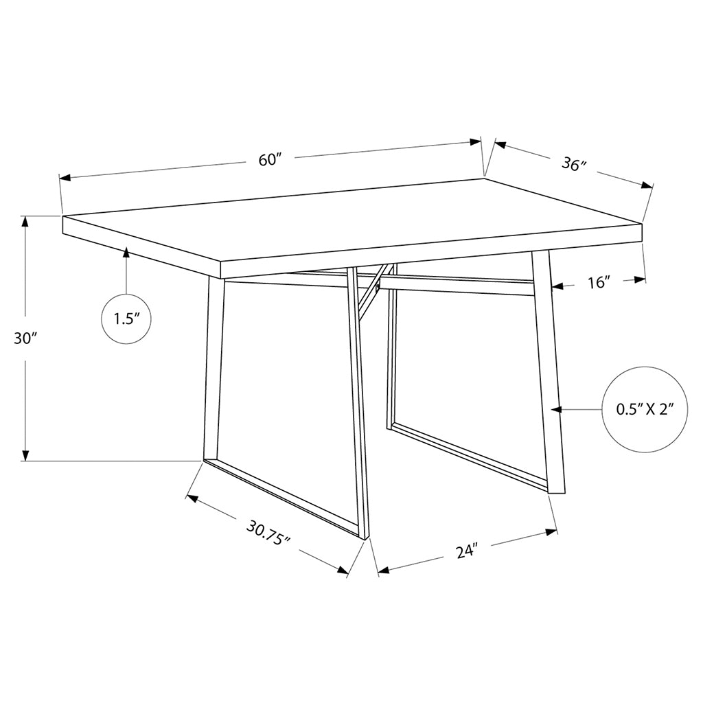 60" Wood And Metal Dining Table, Rectangular, Dark Brown 4 Seater, 4512839712703 Brand: Homeroots, Size: 60inW x 36inD x 30inH, Weight: 51lb, Shape: Rectangular, Material: Top: MDF, Legs: Metal, Seating Capacity: Seats 2-4 people, Color: Top: Dark Wood Color (Dark Brown), Base: Black