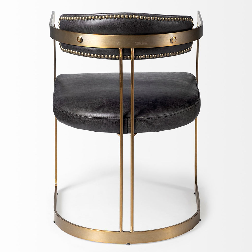 Black Leather Seat With Gold Iron Frame Dining Chair