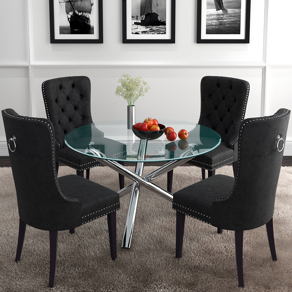 Solara II | Small Round Glass Dining Table, Chrome Metal Base, 4 Seater, 201-160-40