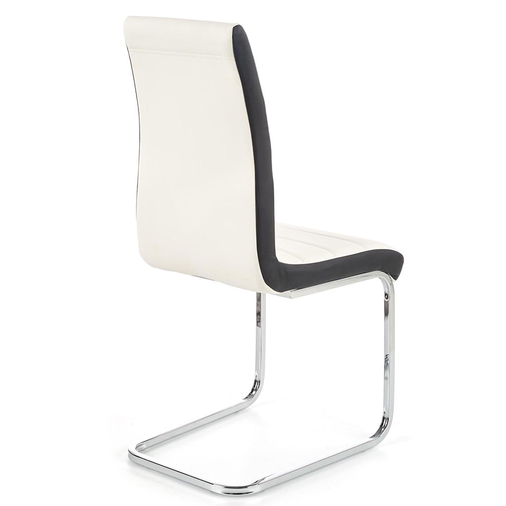 Mira Dining Chair, Set of 4, Black & White, Faux Leather, Chrome Steel Legs, HALK-132 Brand: Maxima House Size: 16.5inW x 22.4inD x 39inH, Weight: 18.3lb,Material: Faux leather & Chrome steel legs, Color: Black & White