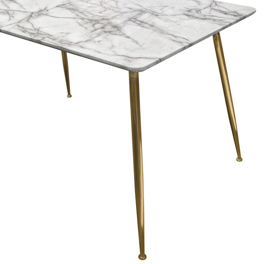 47" x 32" Chance Dining Table, Faux Marble Top, Metal Base, 4 Seater