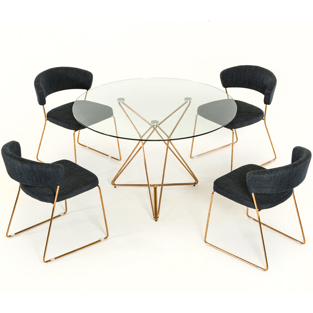 47 inch Round Contemporary Glass Dining Table, Golden Color, 4 Seater, 283104 Brand: Homeroots, Size: 47inW x 47inD x 30inH, Weight: 87lb, Shape: Round, Material: Top: Glass Top, Base: Stainless Steel, Seating Capacity: Seats 2-4 people, Color: Golden Color