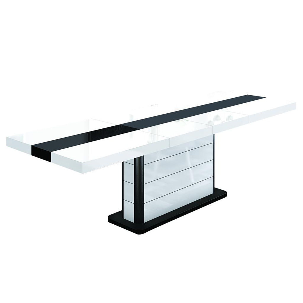 Pianosa 100 inch Double Leaf Extension Dining Table, Rectangular, MDF, HU0007 Brand: Maxima House, Size: 62.9 (82- 102)inW x  35inD x  29.5inH, Weight: 174.2lb, Shape: Rectangular, Material: MDF, Seating Capacity: Seats 8-10 people, Color: Black & White
