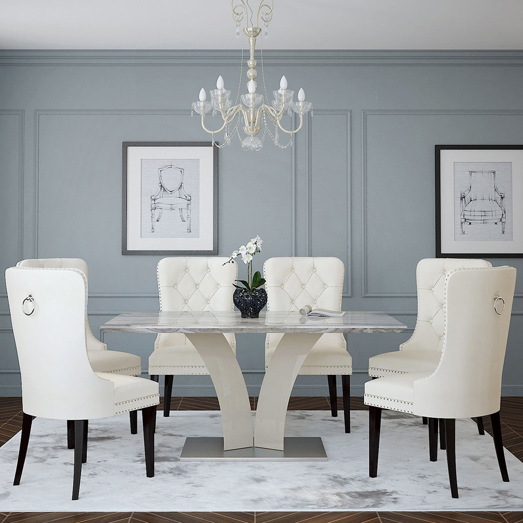 Rizzo | Comfortable Ivory Velvet Dining Chairs, Set of 2, Rubberwood Legs, 202-080IV