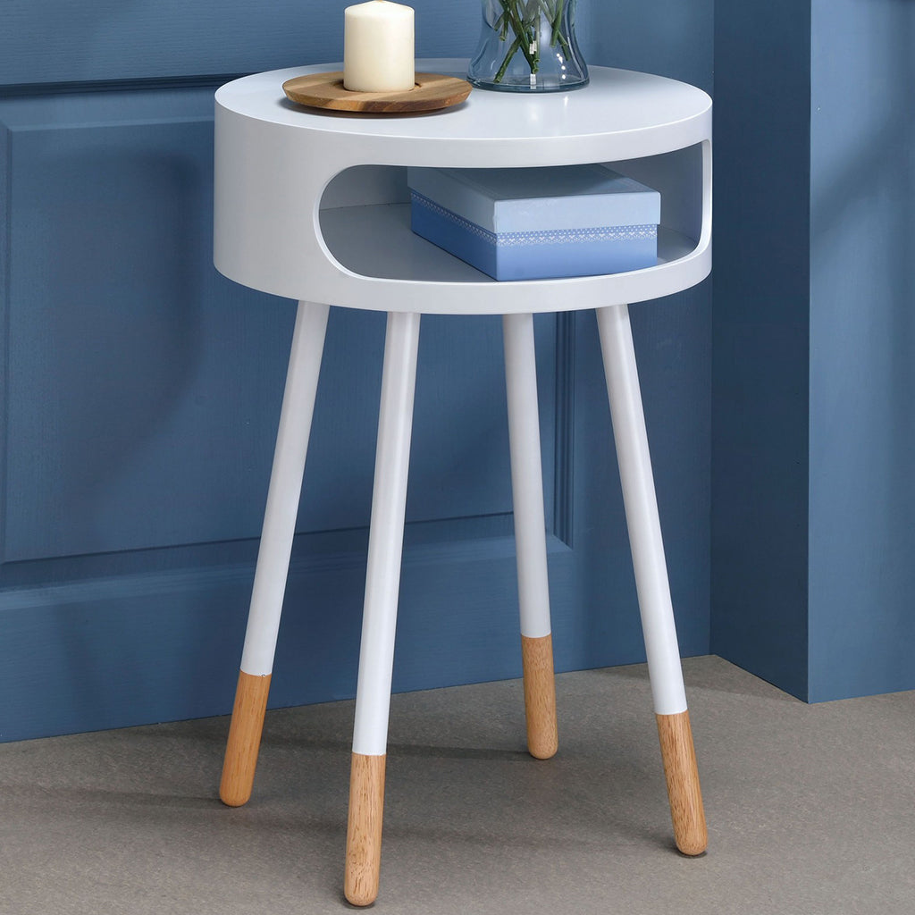 Small Wooden End Table, White, Bentwood, 286360