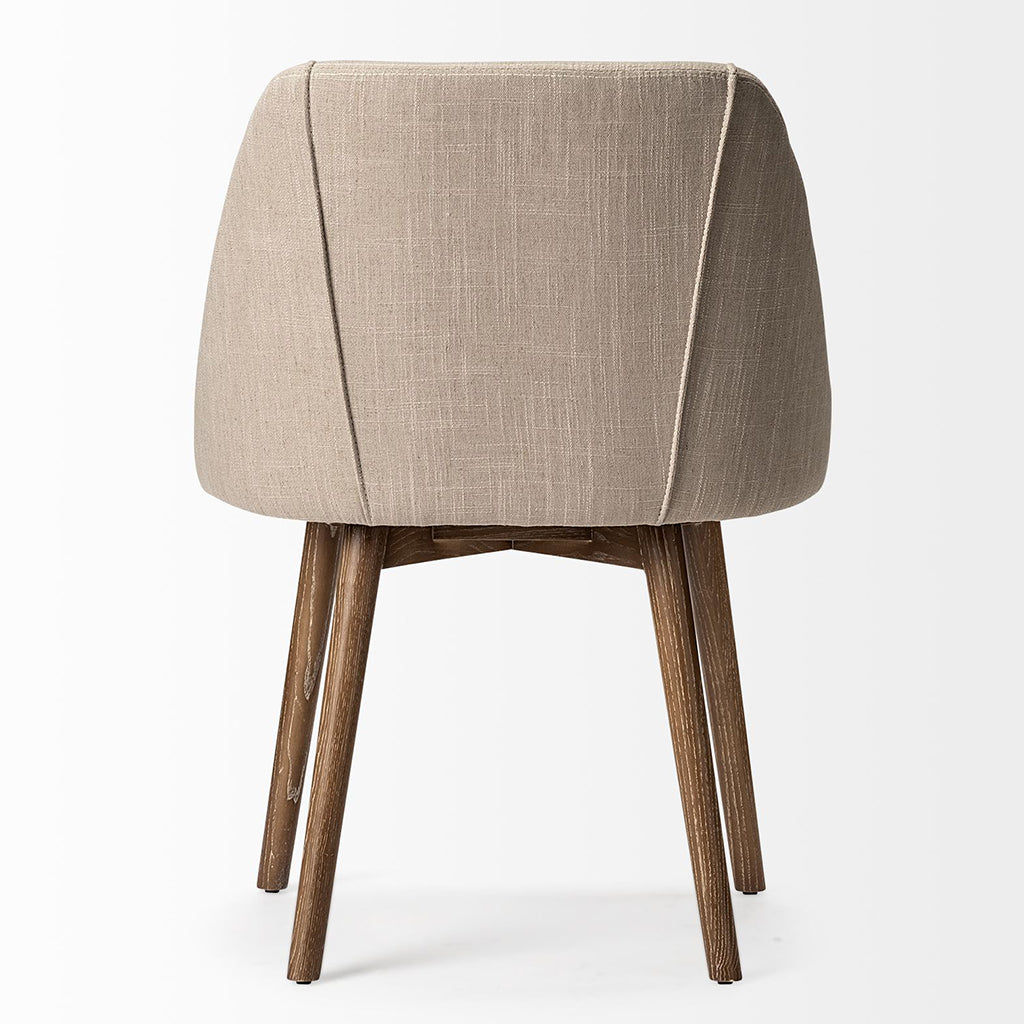 Cream Fabric Wrap With Brown Wooden Base Dining Chair
