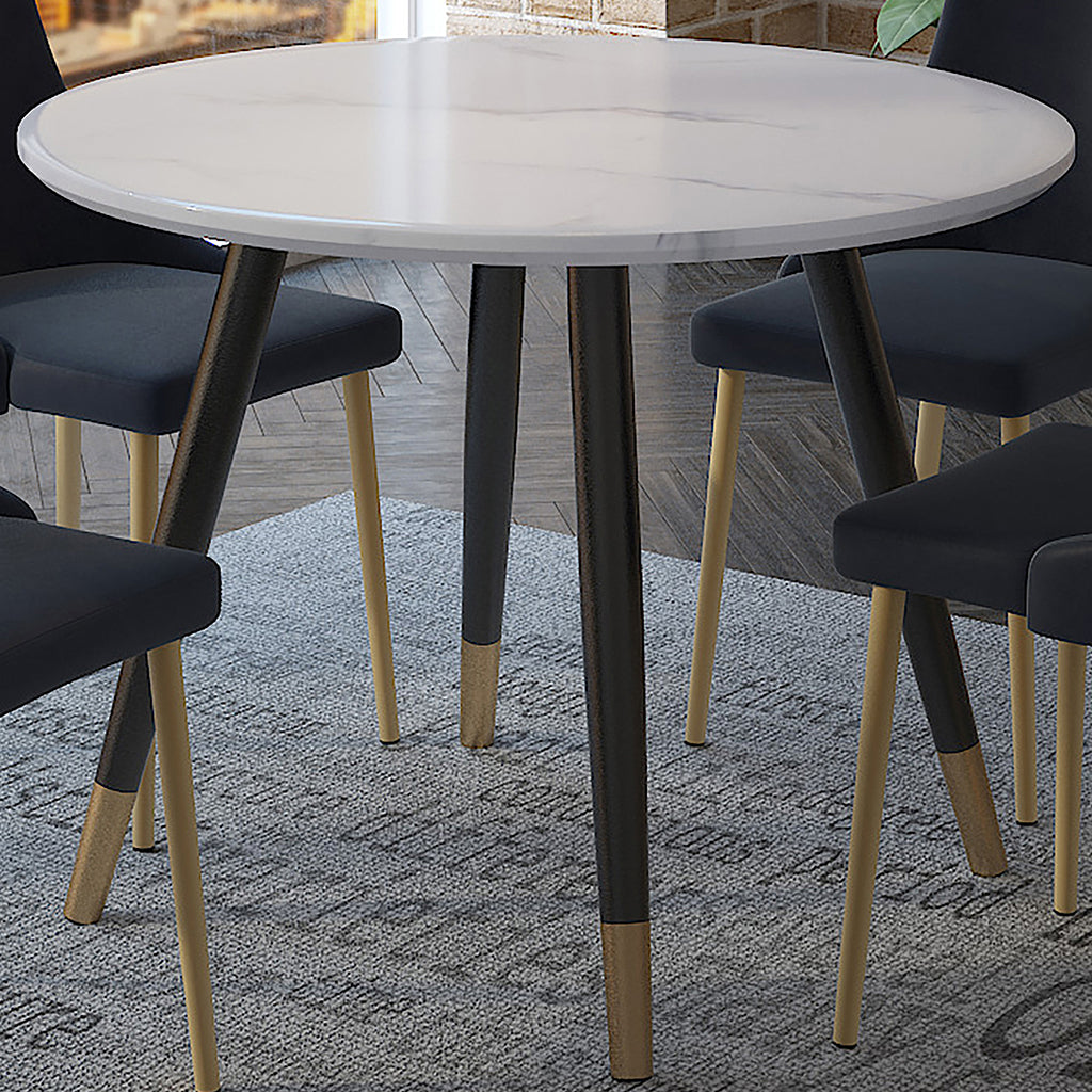 Emery | MCM Round Dining Table, MDF Top, Metal Legs, 4 Seater, 201-294RND-WT