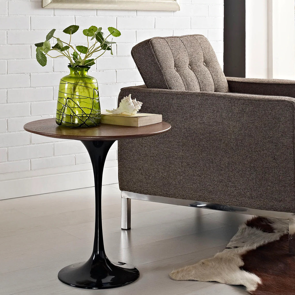 Lippa | Wood Top Pedestal End Table, Ash Veneer, EEI-270-BLK