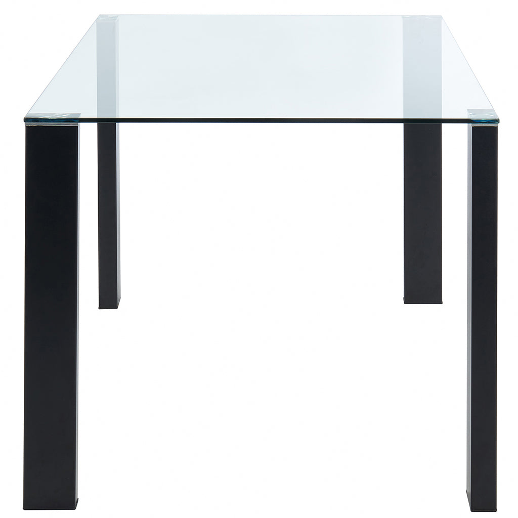 Vespa | Modern Glass Top Dining Table, Stainless Steel Wrapped Wooden Legs, 4 Seater, 201-577BK