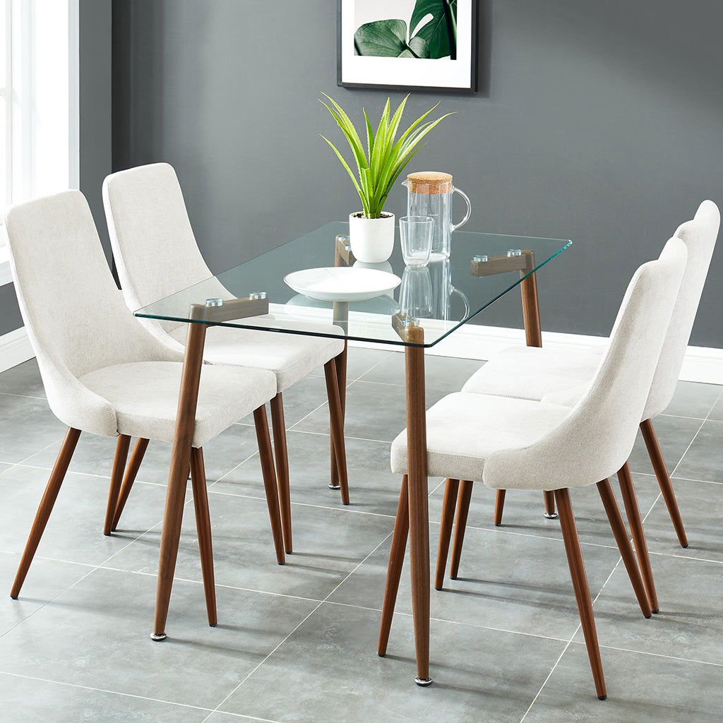 Abbot | Glass Small Dining Table, Walnut Legs, 4 Seater, 201-453WAL
