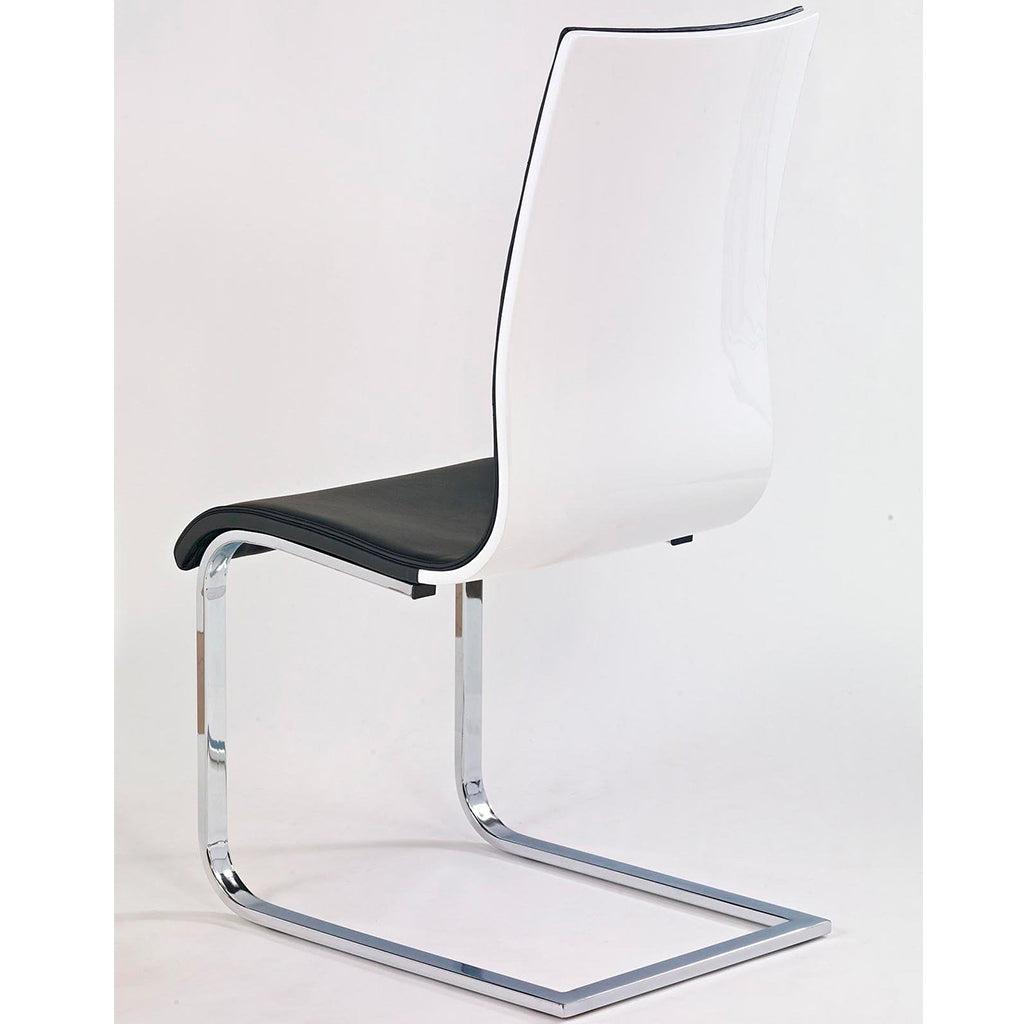 Arina Dining Chair, Set of 4, Black, Faux Leather, Chrome Steel Legs, HALK-104 Brand: Maxima House, Size: 16.5inW x 22inD x 39inH, Seat height: 18.5in/ 47cm, Weight: 21.6lb, Material: Chrome steel legs, Faux leather upholstery, White lacquered plywood back, Color: Black