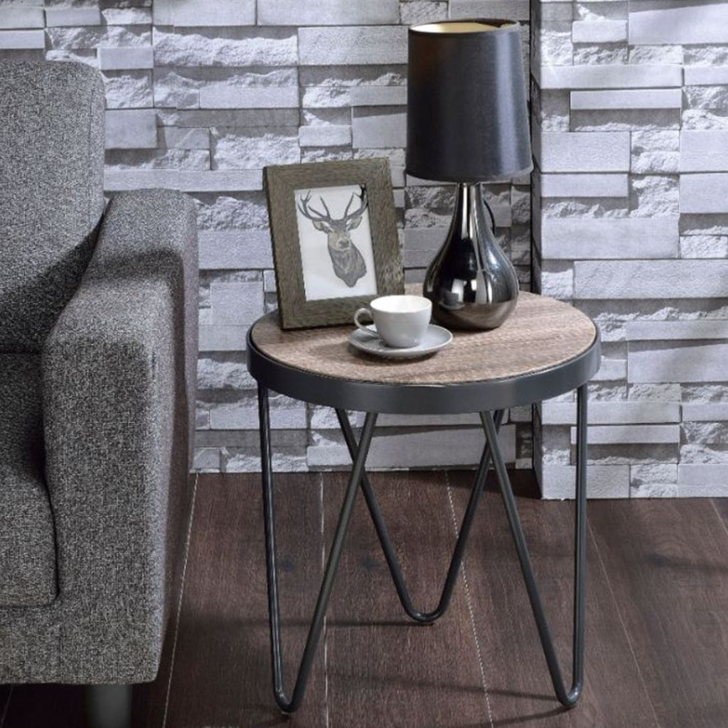 Rustic Industrial Style End Table, Particle Board Top, Metal Frame & Legs, 286246