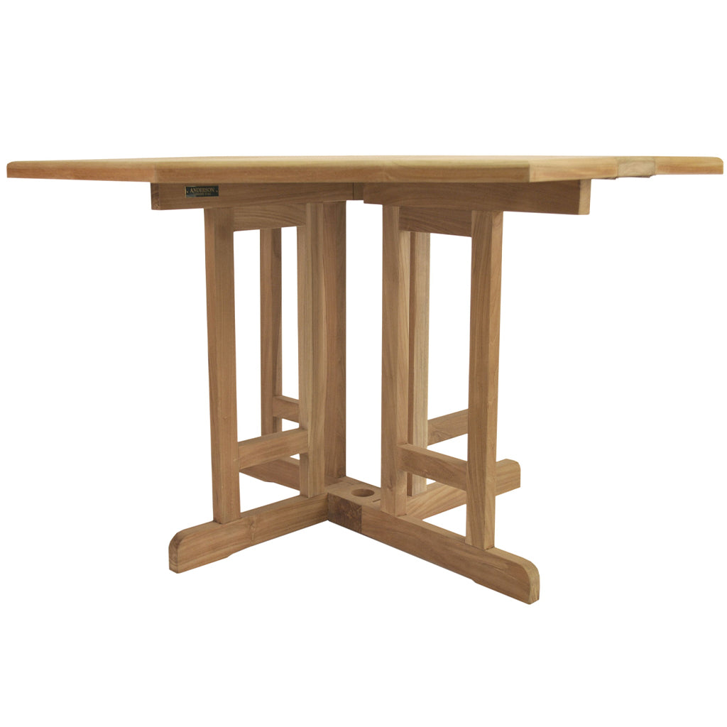 47" Octagon Table, Teak Wood Outdoor Table, TBF-120BO Brand: Anderson Teak; Size: 47inW x 47inD x 29inH Weight: 86lb; Shape: Octagonal; Material: Teak Wood Seating Capacity: Seats 4-6 people; Color: Neutral teak color; light wood