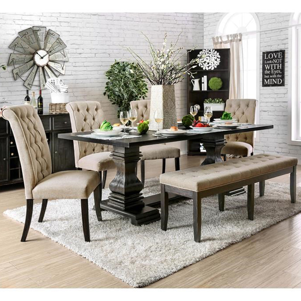 84" Nissa | Wood Trestle Table, Black, 6 Seater, IDF-3840T