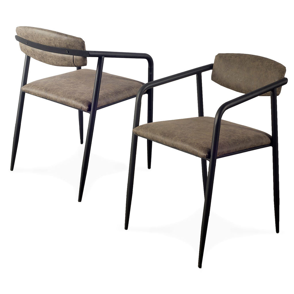 Brown Faux Leather Seat With Black Iron Frame Dining Chair