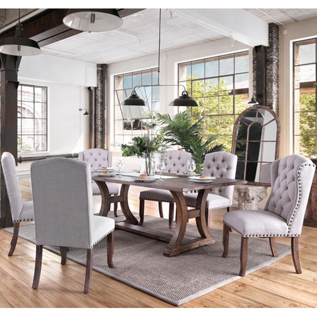 77" Jamsen | Wooden Trestle Table, Rustic Pine Finish, 6 Seater, IDF-3829T-77