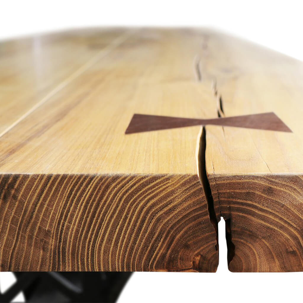 A-Stephenson | Live Edge Industrial Dining Table, Solid Oak Wood Top, Metal Legs, 10 Seater, SCANDI051