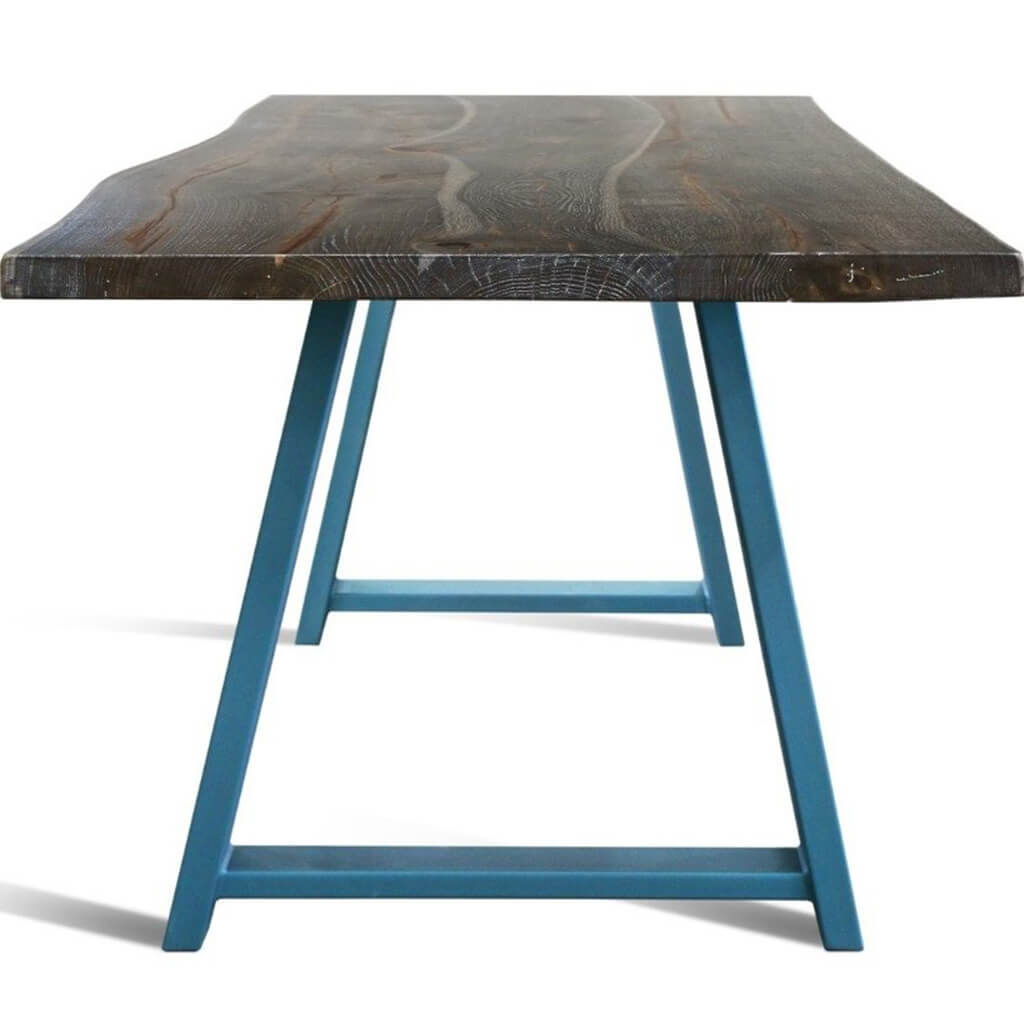 Natural-AZ | Blue Wood Dining Table, Live Edge Shape, Solid Oak Wood, Metal Legs, 8 Seater, SCANDI075